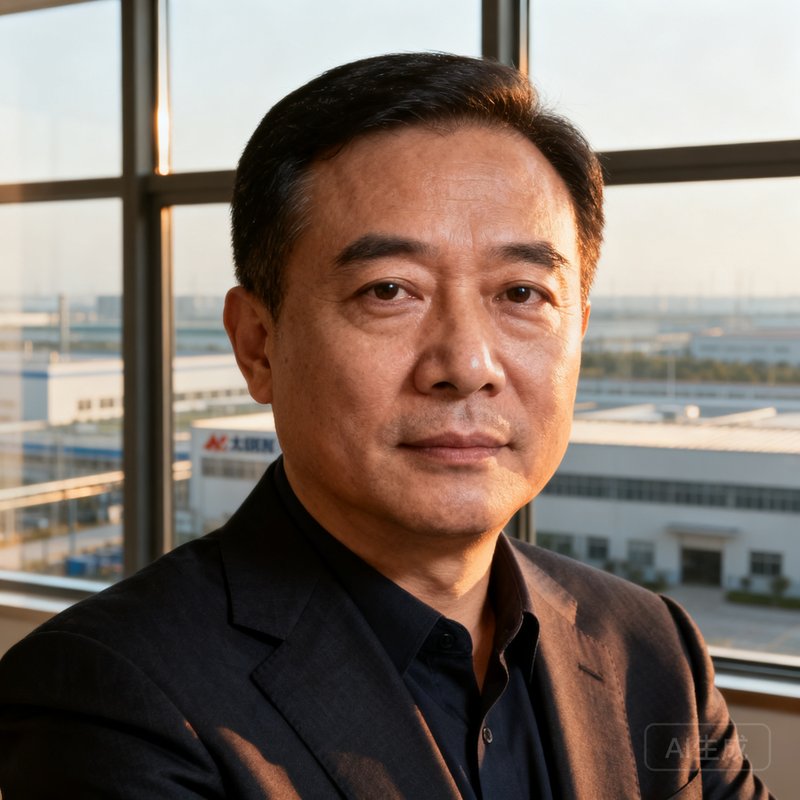 太阳集团tyc创始人兼董事长陈远阳先生半身照，50岁左右，身着深色西装，背景为集团苏州工厂的全景落地窗，神情沉稳自信